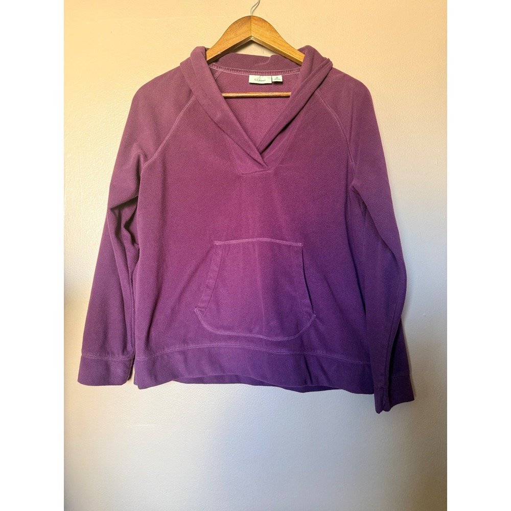 LL Bean Size M Pet Purple Fleece Pullover Shawl Collar Kangaroo Pocket Polyester